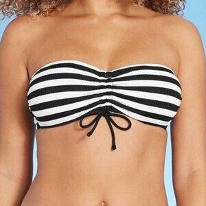 Kona Sol Bikini Top Women S (4-6) Black White Rio Ribbed Center‎ Cinch Bandeau